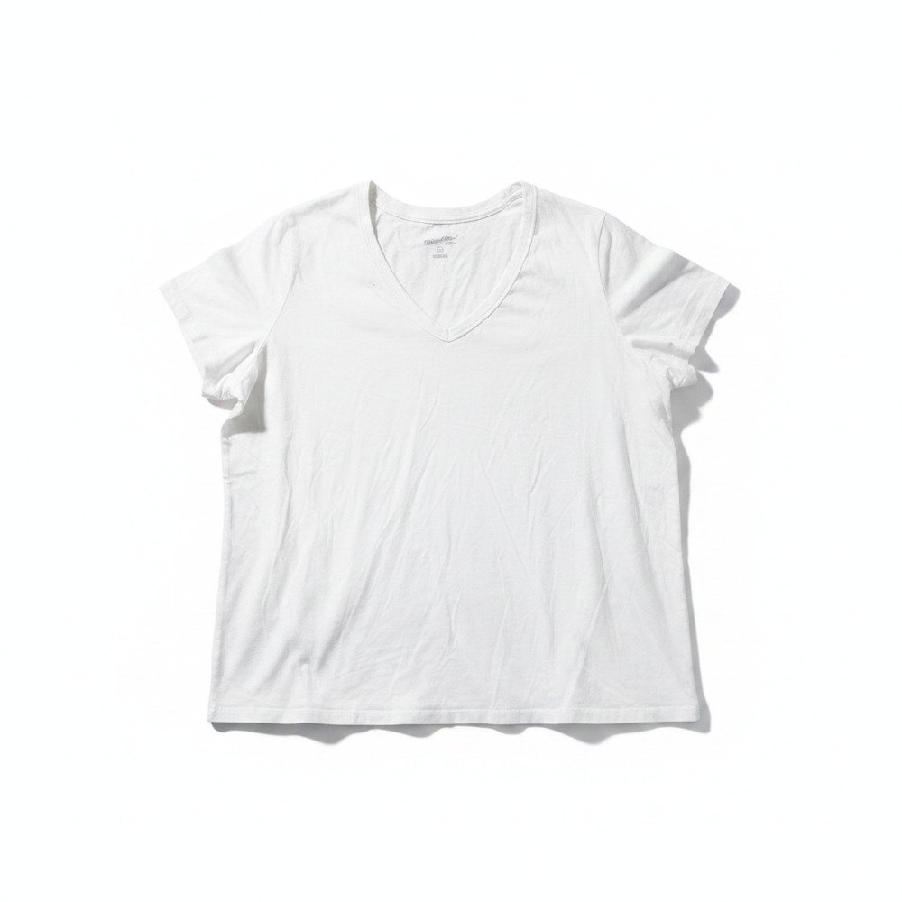 Universal Thread 2X White Womens V-Neck Short Sleeve T-Shirt Casual Minimalist